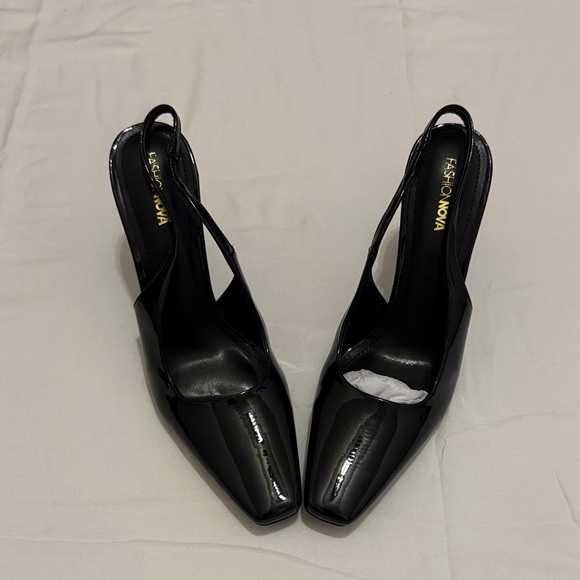 Fashion Nova Shoes - Fashion Nova Black Patent Slingback Square-Toe Heels